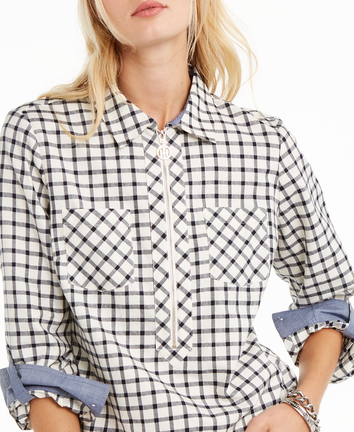 Blusa Tommy Hilfiger Feminina Estampada com Zíper, Branca, Tamanho XXG