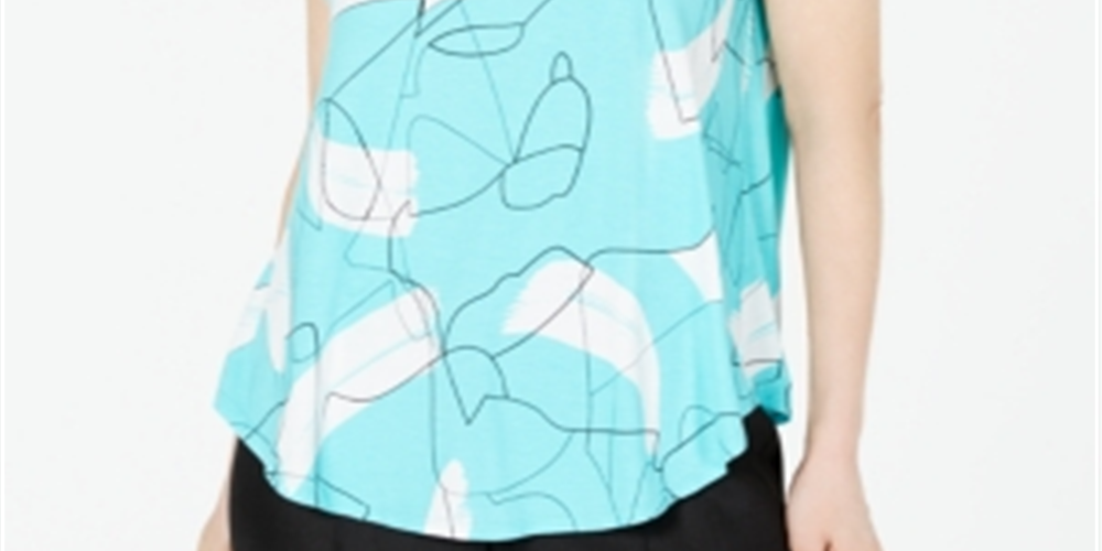 Camiseta feminina Alfani estampada com bainha redonda, azul, tamanho PP