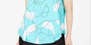 Camiseta feminina Alfani estampada com bainha redonda, azul, tamanho PP