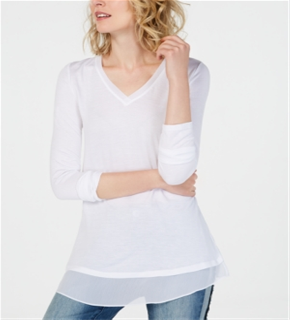 Camiseta feminina transparente INC International Concepts, branca, tamanho M