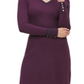 Vestido suéter feminino Tommy Hilfiger com decote em V e tricô trançado, roxo, tamanho GG