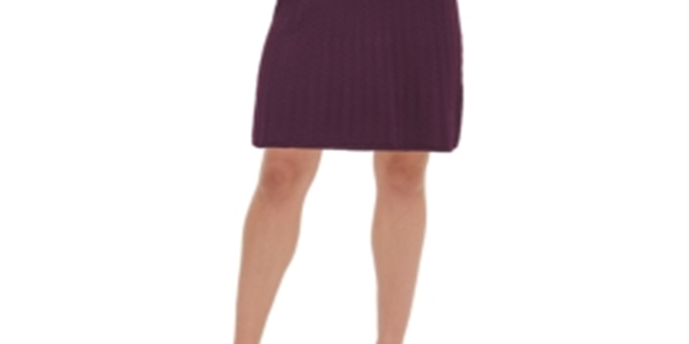 Vestido suéter feminino Tommy Hilfiger com decote em V e tricô trançado, roxo, tamanho GG