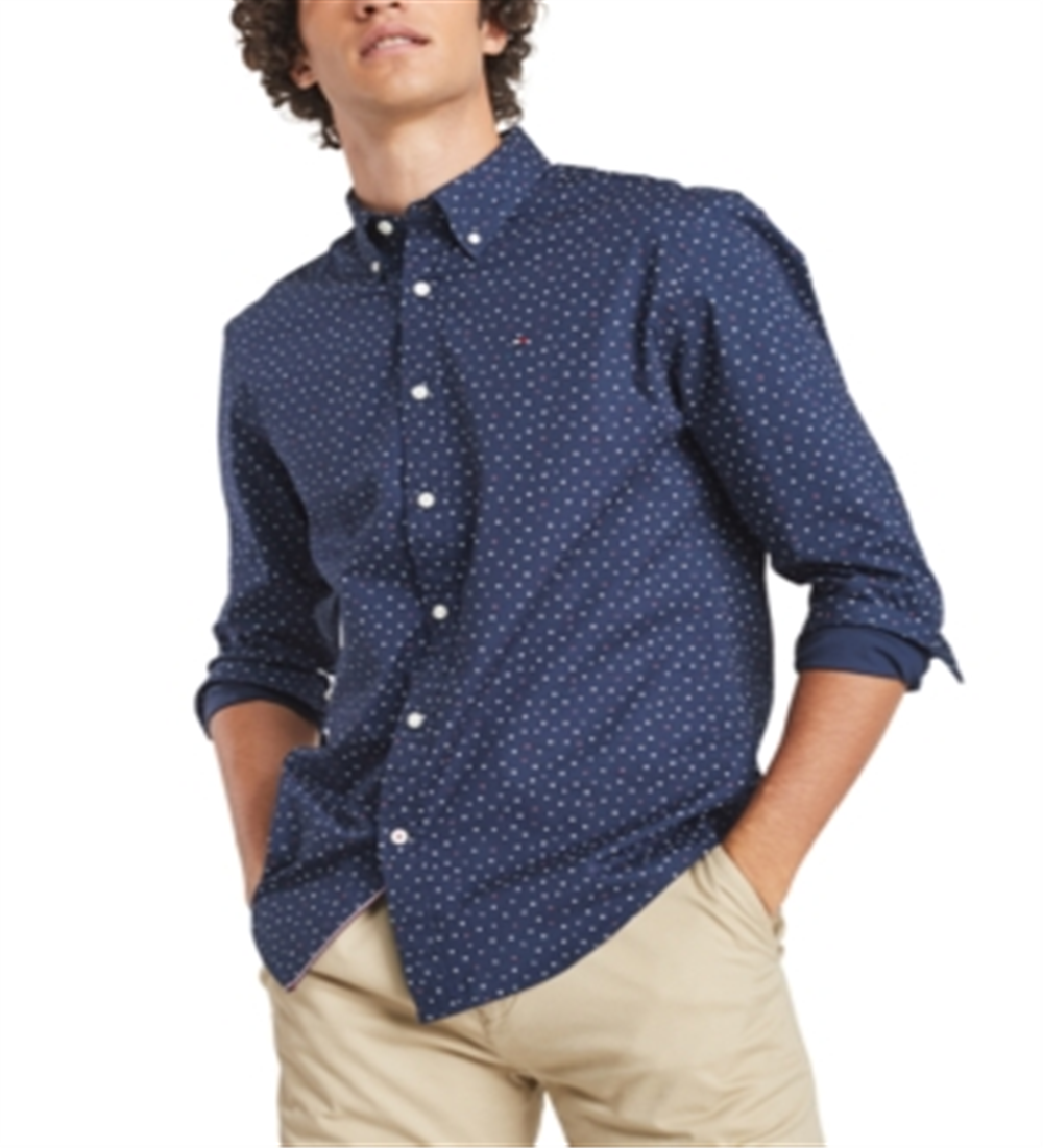 Camisa elástica com estampa de letras Tommy Hilfiger masculina azul escuro tamanho XXXL