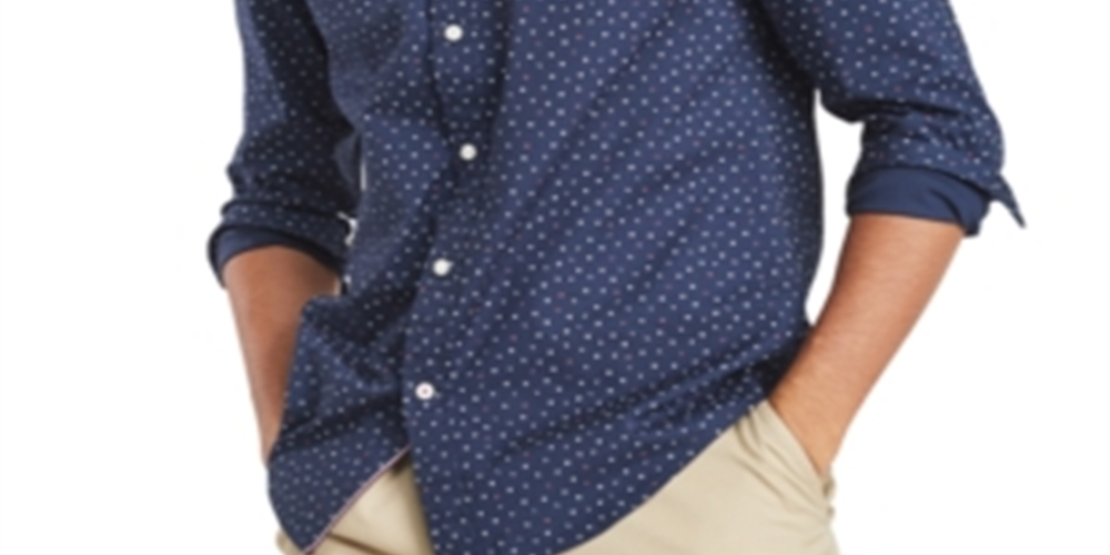 Camisa elástica com estampa de letras Tommy Hilfiger masculina azul escuro tamanho XXXL