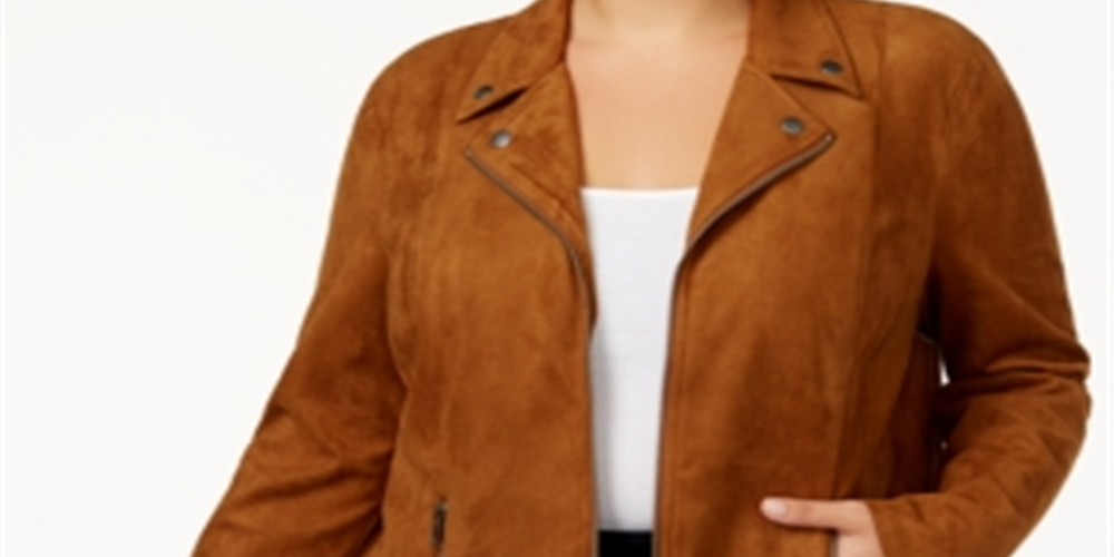 Jaqueta básica feminina estilo &amp; co plus size de camurça sintética mangas compridas marrom tamanho 0X