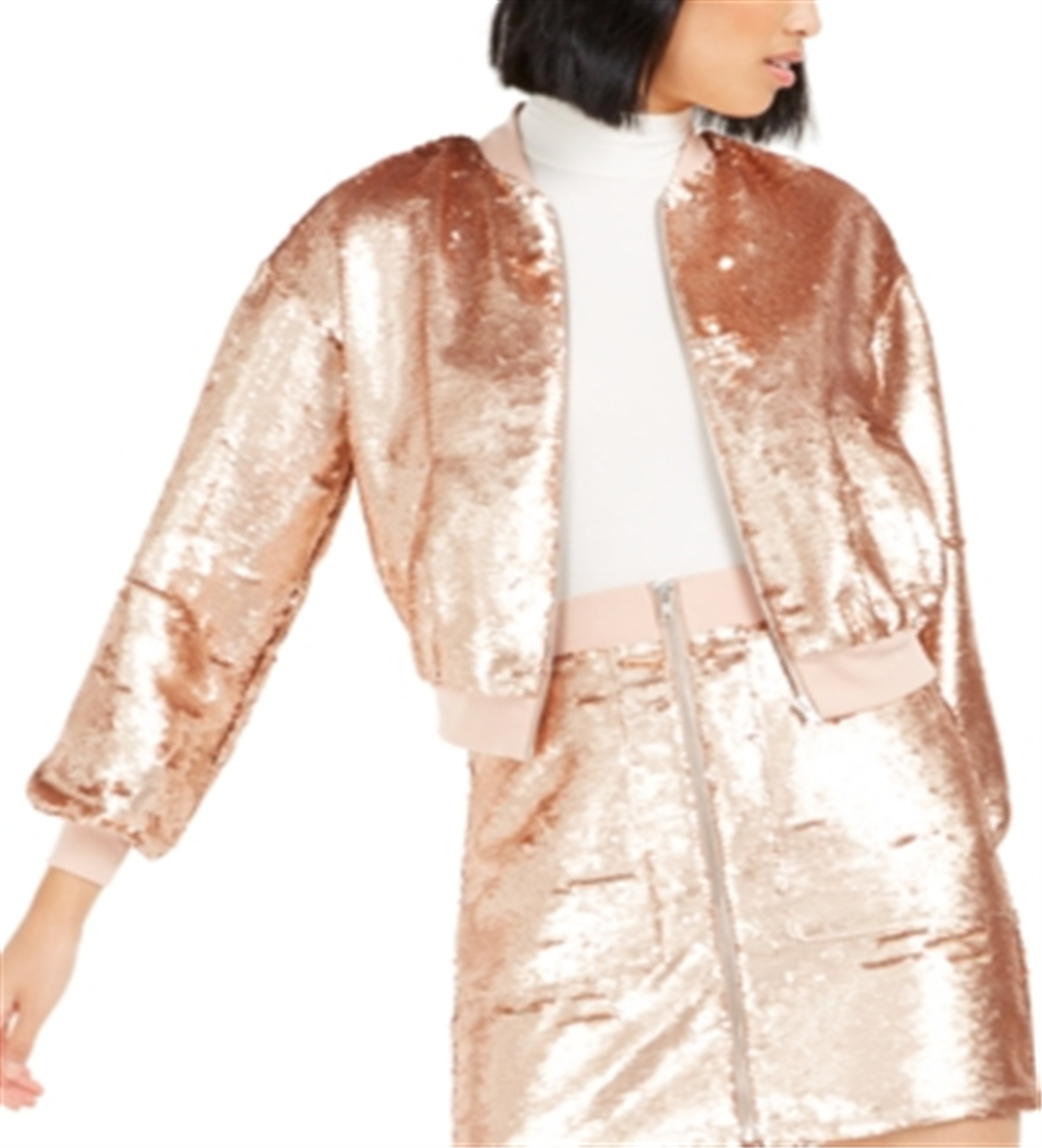 Jaqueta bomber leve com lantejoulas Bar III feminina rosa tamanho GG