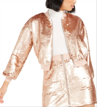 Jaqueta bomber leve com lantejoulas Bar III feminina rosa tamanho GG