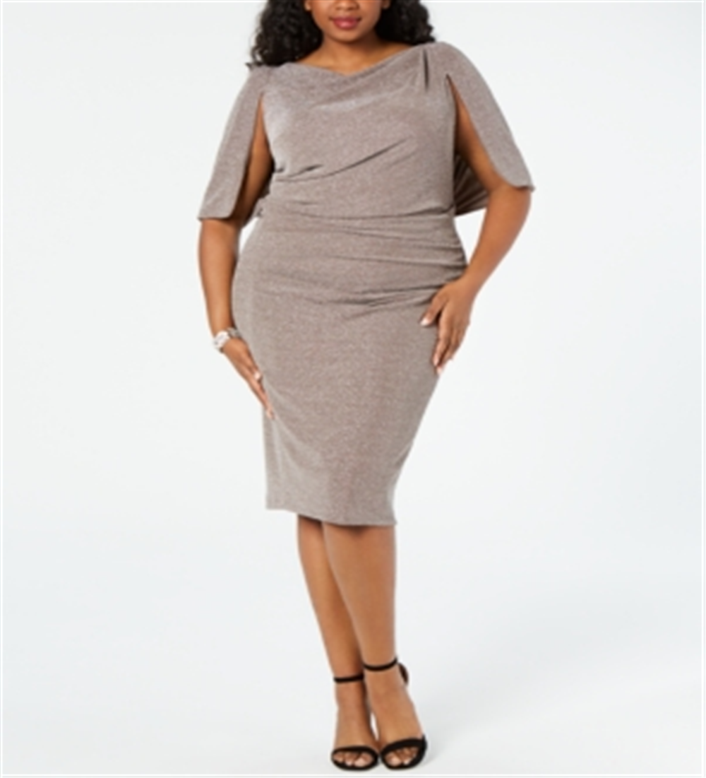Vestido de coquetel metálico plus size Betsy &amp; Adam feminino, tamanho 20, prateado, tamanho 20, W
