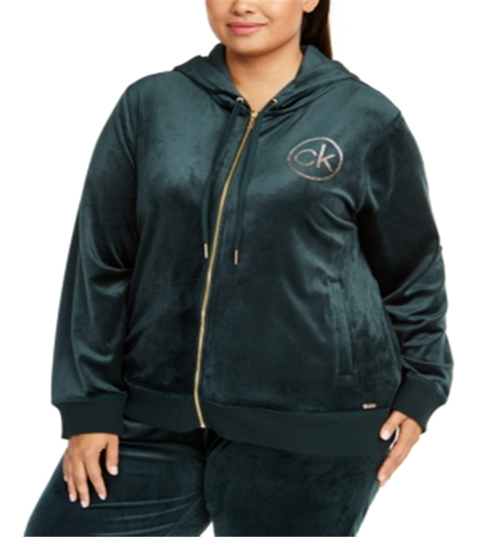 Calvin Klein Moletom Feminino com Capuz e Logotipo em Veludo Verde Tamanho -0X