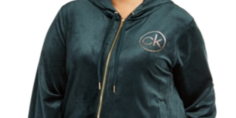 Calvin Klein Moletom Feminino com Capuz e Logotipo em Veludo Verde Tamanho -0X
