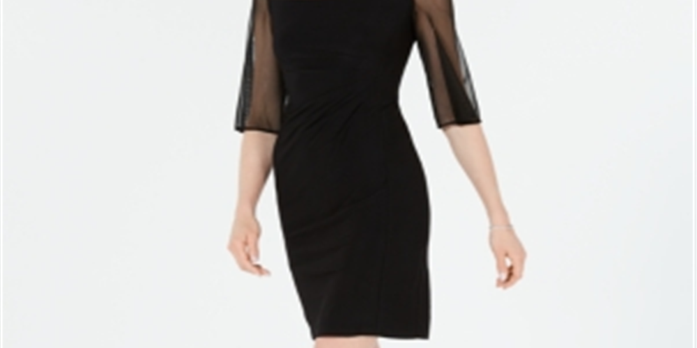 Vestido feminino R &amp; M Richards com bainha em malha e strass, tamanho 10, preto