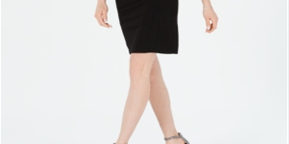 Vestido feminino R &amp; M Richards com bainha em malha e strass, tamanho 10, preto