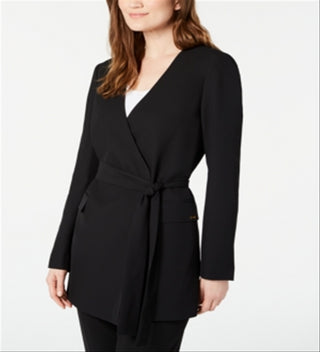 Calvin Klein Blazer Feminino Longo com Cinto Preto Tamanho Médio