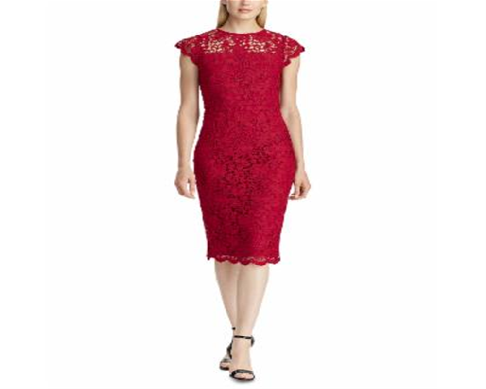 Vestido curto midi com decote ilusão e sem mangas Ralph Lauren feminino, vermelho, tamanho 12
