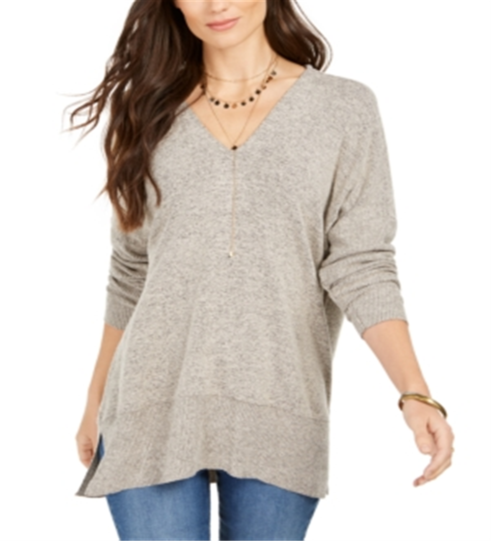 Túnica feminina estilo &amp; co com decote em V e ombros caídos, bege, tamanho XX-grande