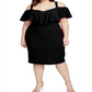 Vestido de festa feminino Rachel Roy com alças finas, ombro de fora e bainha abaixo do joelho, preto, tamanho 14W