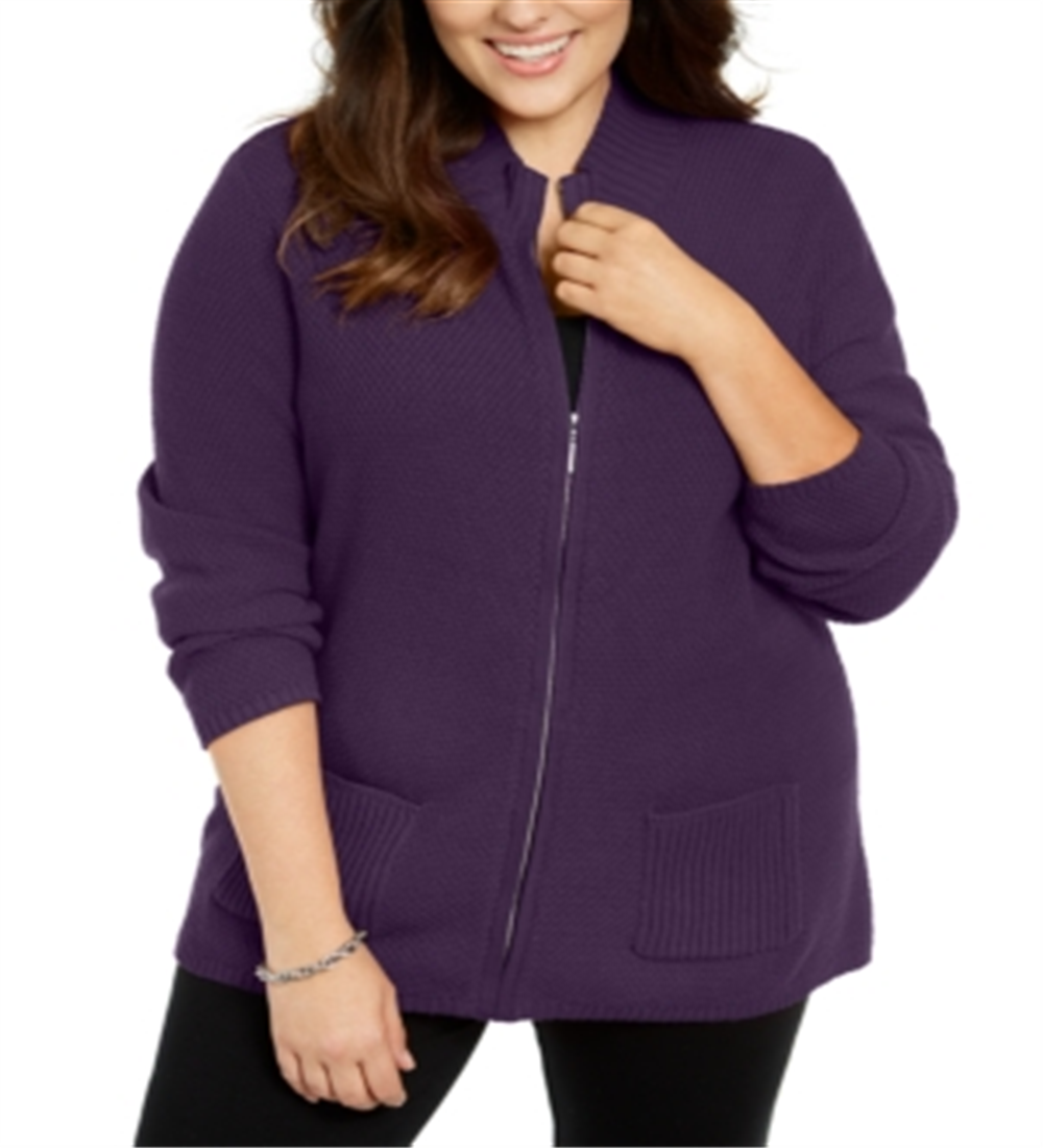Karen Scott Suéter Feminino Plus Knit com Zíper Roxo Tamanho 2X