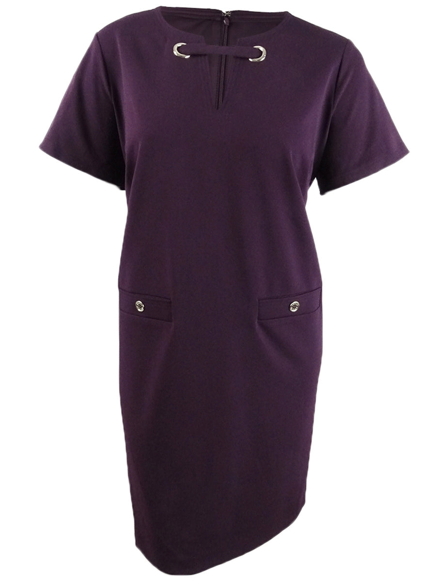 Vestido feminino Tommy Hilfiger Plus Scuba Crepe com bolso, roxo, tamanho 14W