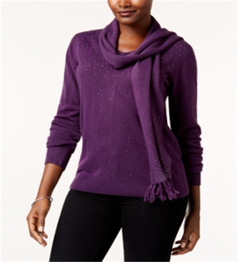 Karen Scott Suéter feminino com estampa de cachecol, roxo, tamanho X-S