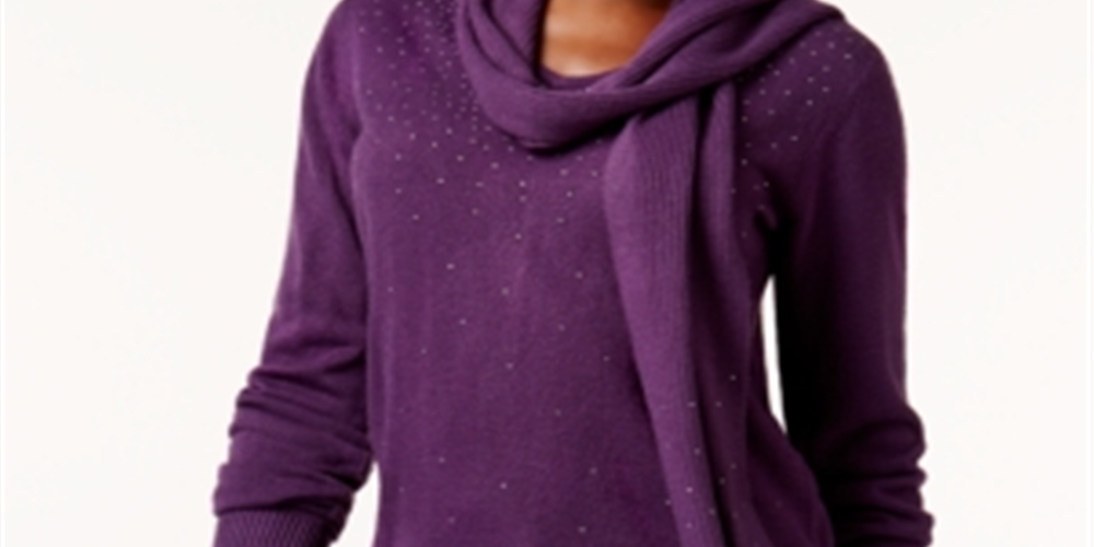 Karen Scott Suéter feminino com estampa de cachecol, roxo, tamanho X-S