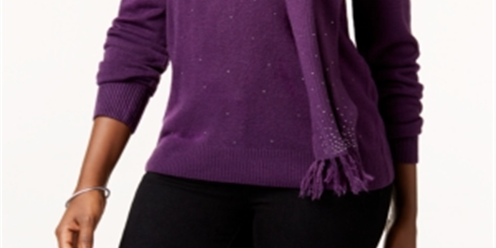 Karen Scott Suéter feminino com estampa de cachecol, roxo, tamanho X-S