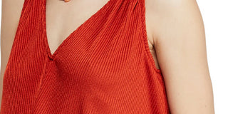 Vestido feminino com fenda, sem mangas, decote em V abaixo do joelho, vermelho, tamanho médio