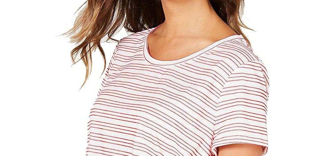 Camiseta feminina listrada de manga curta Style &amp; Co, vermelha, tamanho XX-grande