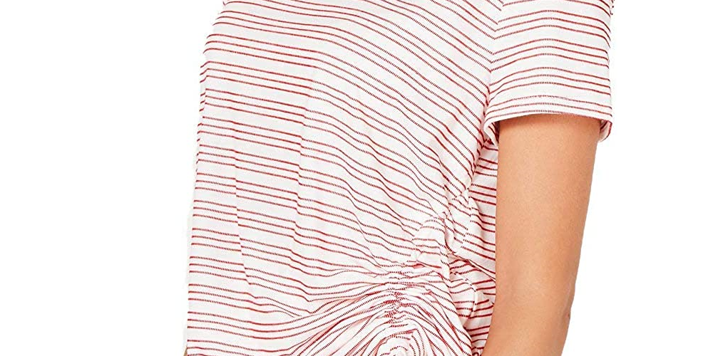 Camiseta feminina listrada de manga curta Style &amp; Co, vermelha, tamanho XX-grande