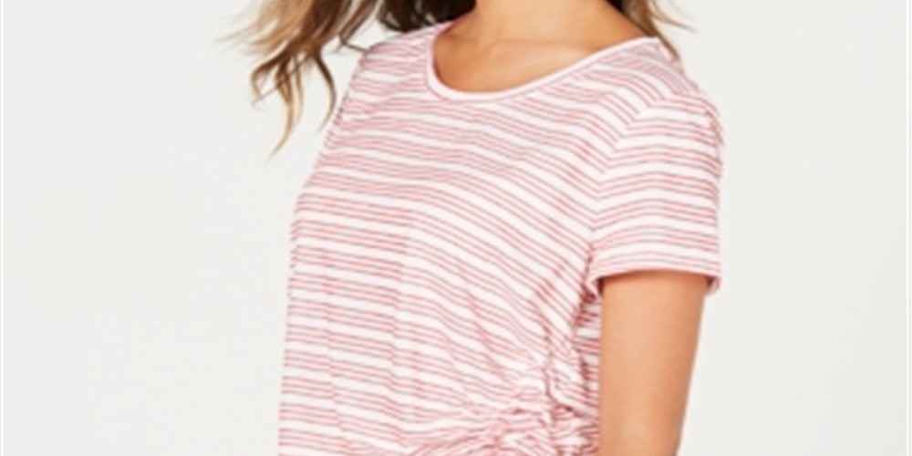 Camiseta feminina listrada de manga curta Style &amp; Co, vermelha, tamanho XX-grande