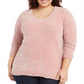 Karen Scott Suéter Feminino Plus com Gola V em Chenille Rosa Tamanho 2X