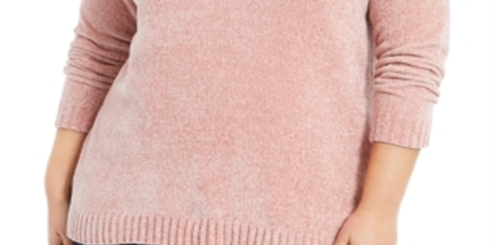 Karen Scott Suéter Feminino Plus com Gola V em Chenille Rosa Tamanho 2X