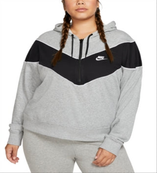 Blusa com capuz Nike Plus Sportswear Heritage 1/2 zíper feminina cinza tamanho 2X