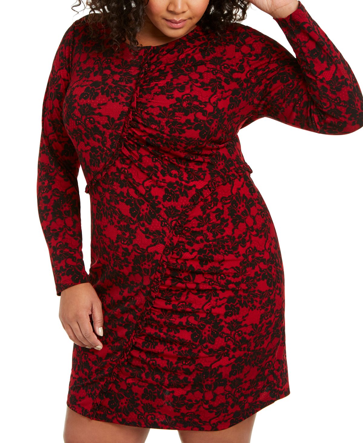 Vestido feminino Michael Kors Plus Knit com estampa para usar no trabalho, vermelho, tamanho 0X