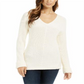Suéter feminino Charter Club Petite de algodão canelado com punho - Branco, tamanho Petit XL
