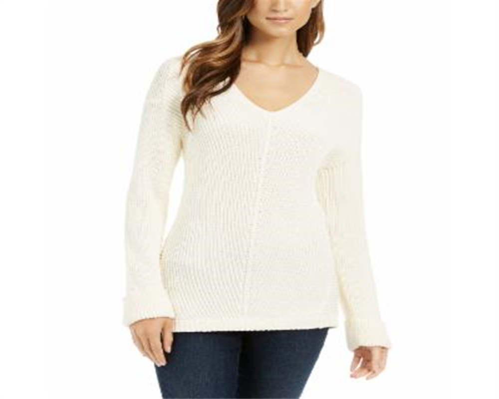 Suéter feminino Charter Club Petite de algodão canelado com punho - Branco, tamanho Petit XL