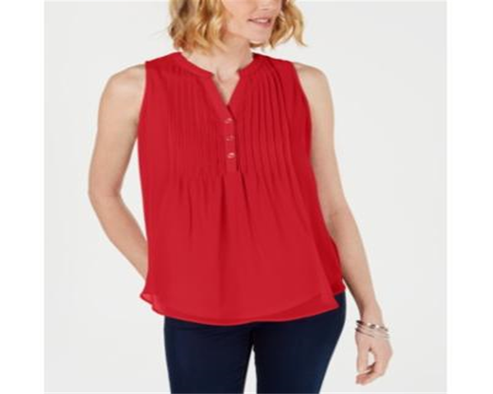 Blusa feminina sem mangas Charter Club Pintuck vermelha tamanho X-S