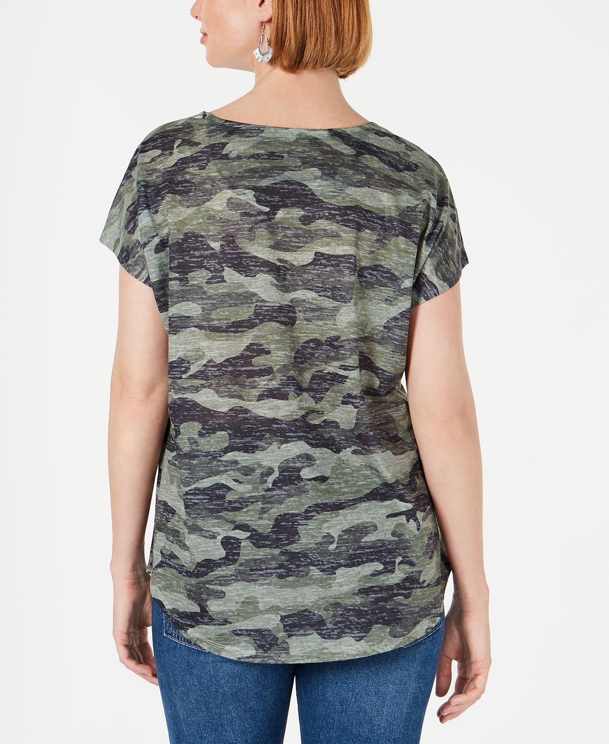 Blusa feminina com estampa camuflada e decote redondo, verde, tamanho pequeno, da Style &amp; Co
