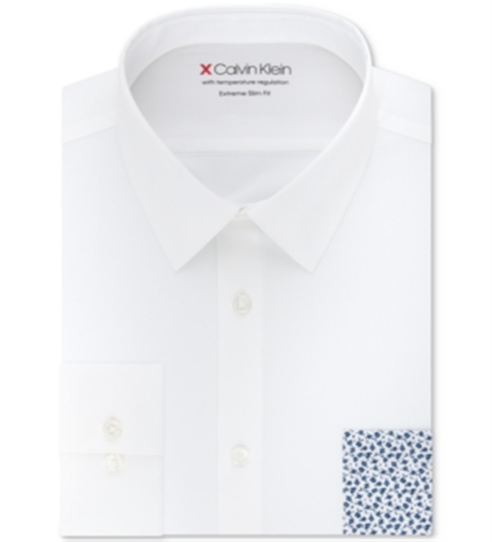 Camisa Calvin Klein Masculina Extreme Slim Fit Work Wear com Botões Branca Tamanho GG