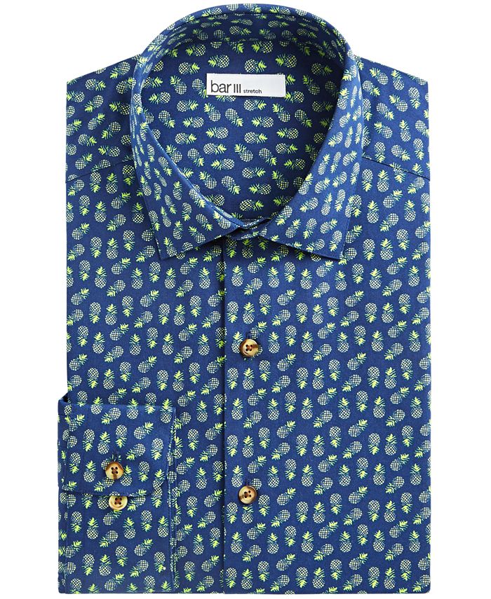 Camisa masculina Bar III Maxs Tossed Pineapple Slim Fit com botões e estampa azul, tamanho GG