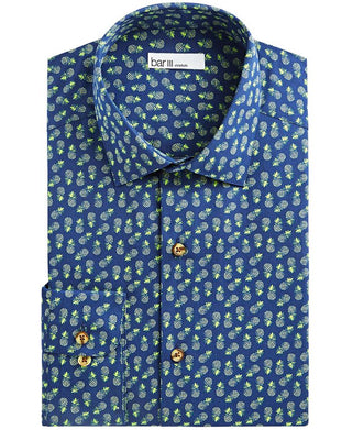 Camisa masculina Bar III Maxs Tossed Pineapple Slim Fit com botões e estampa azul, tamanho GG