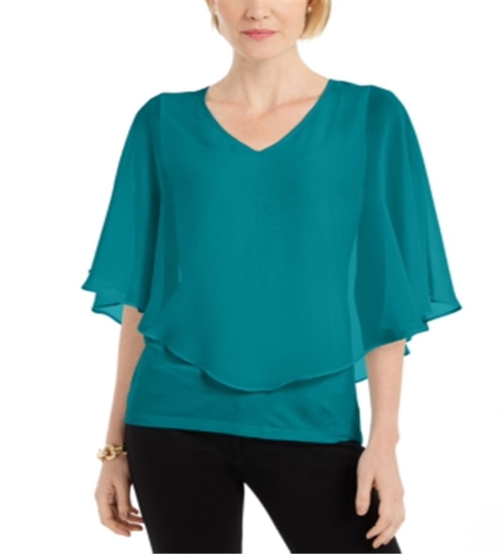 JM Collection Top feminino com sobreposição azul tamanho pequeno GG