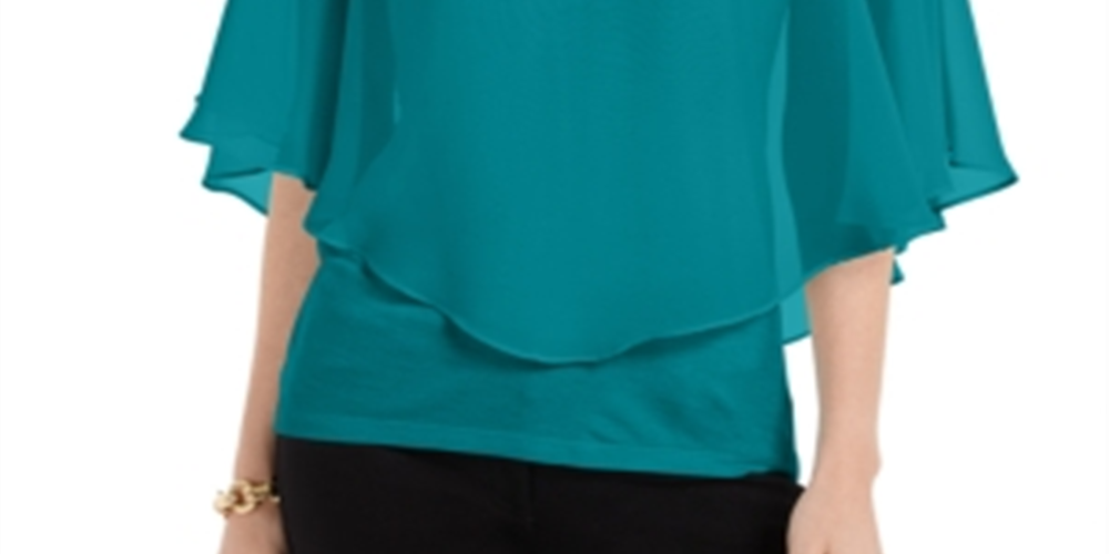 JM Collection Top feminino com sobreposição azul tamanho pequeno GG