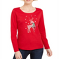 Camisa feminina Karen Scott com rena e strass para o feriado, vermelha, tamanho X-S