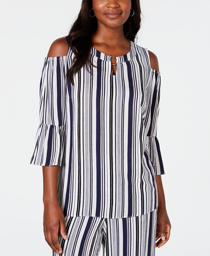 JM Collection Top Feminino com Ombros Descobertos e Decote Redondo, Vários Tamanhos Pequeno