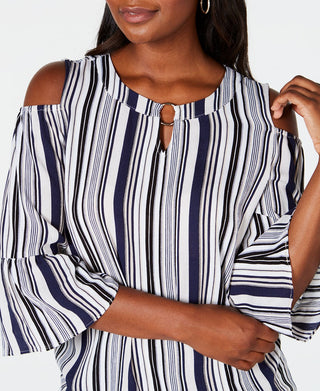JM Collection Top Feminino com Ombros Descobertos e Decote Redondo, Vários Tamanhos Pequeno