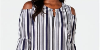 JM Collection Top Feminino com Ombros Descobertos e Decote Redondo, Vários Tamanhos Pequeno