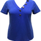 Blusa feminina JM Collection com botões mistos, azul, tamanho médio