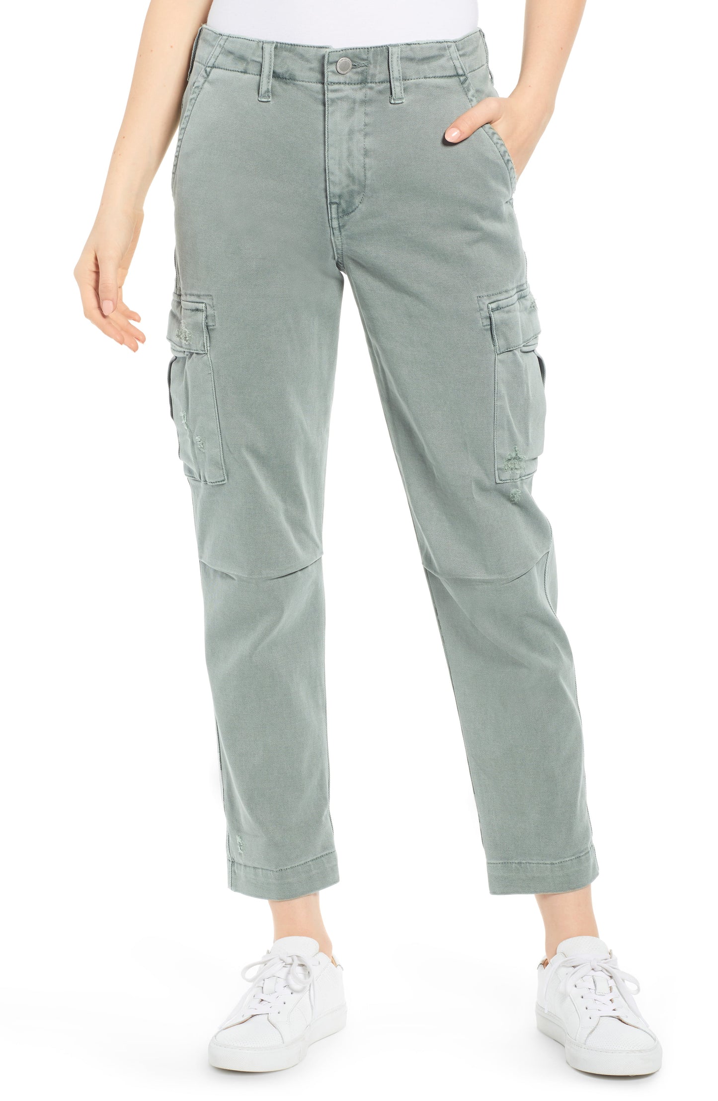 Calça jeans cargo feminina Hudson Denim Distressed, verde, tamanho 27