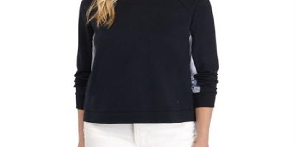 Moletom Tommy Hilfiger Feminino com Acabamento em Tecido Azul Tamanho Grande