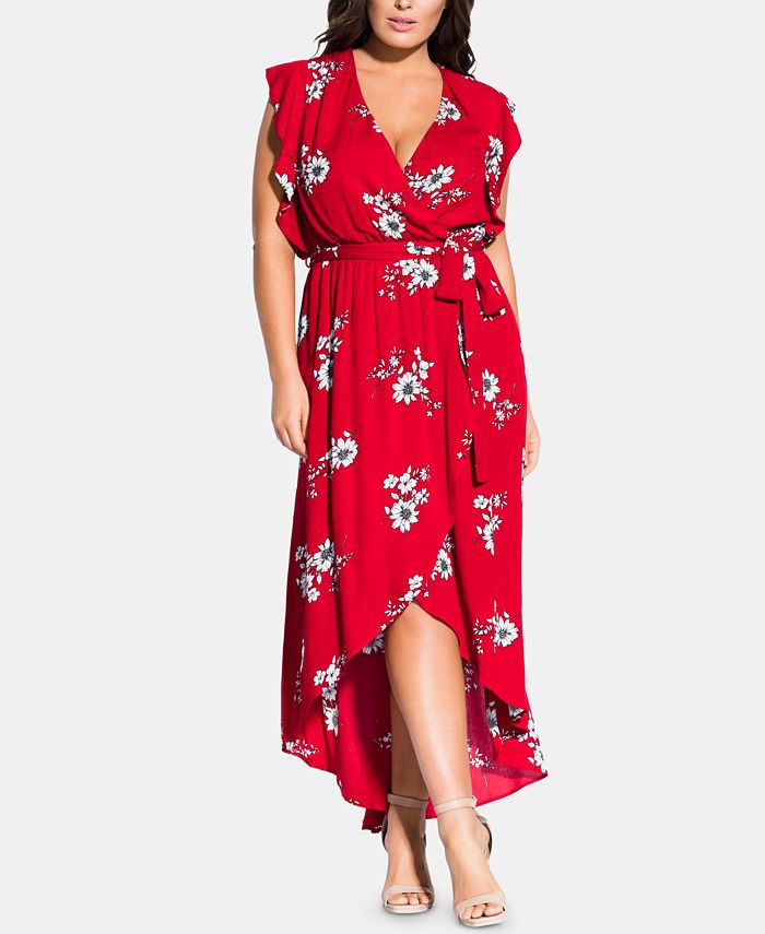 Vestido longo floral feminino City Chic Trendy Plus Love vermelho tamanho 18W